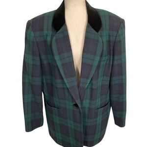 AMANDA SMITH II Blazer Womens 18W Blue Green Black Watch Tartan Plaid 90s VTG